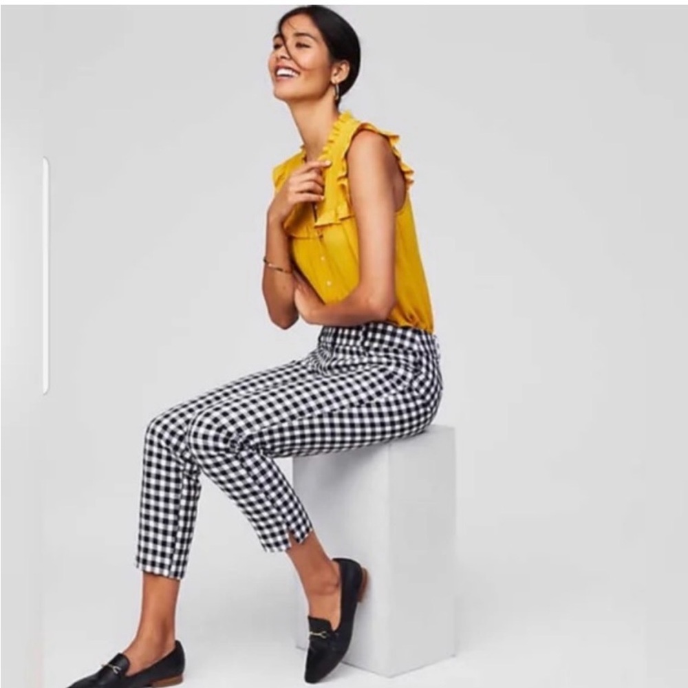 LOFT Black and White Gingham Cropped Pants